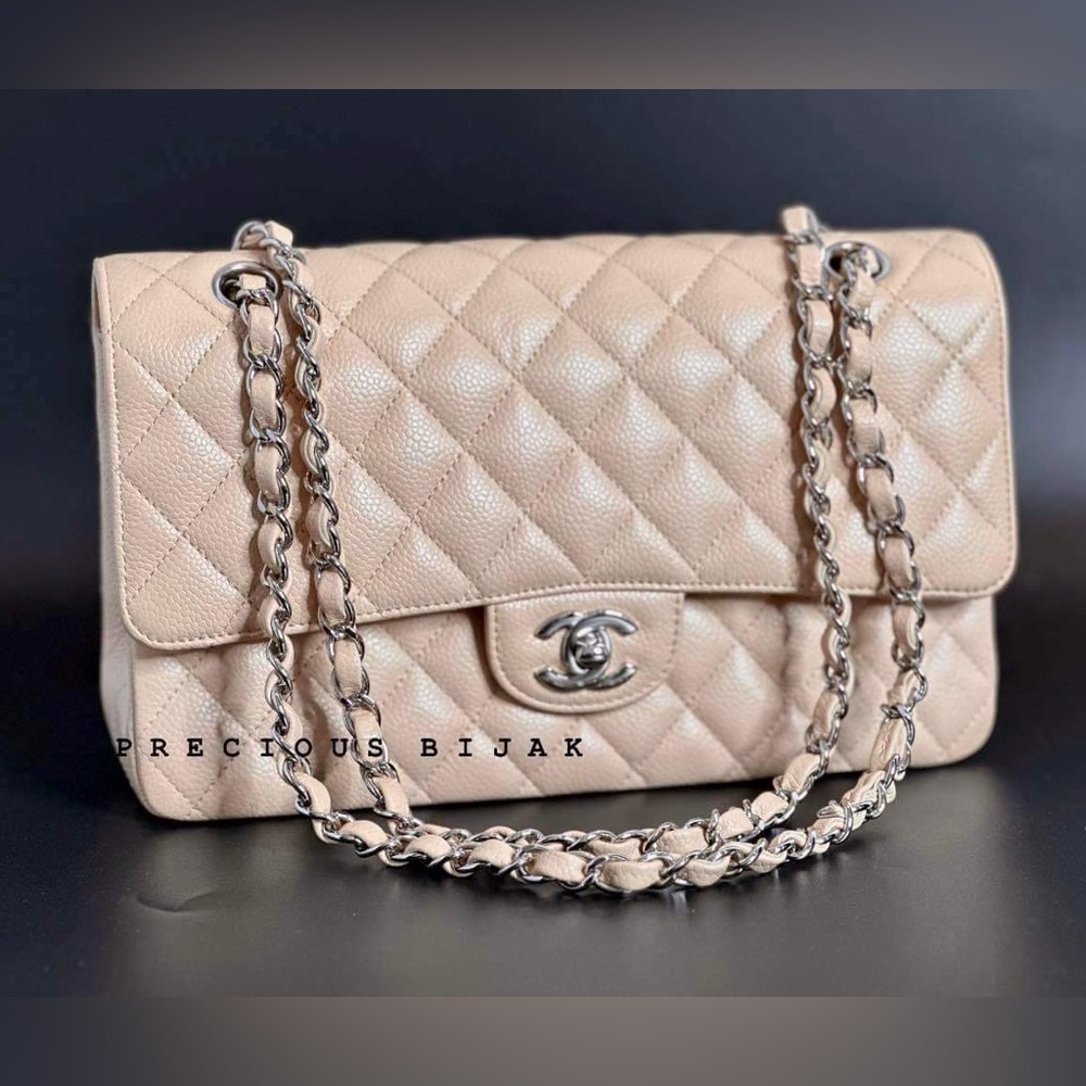 CHANEL CAVIAR MEDIUM DOUBLE FLAP BEIGE CLAIR series 24
